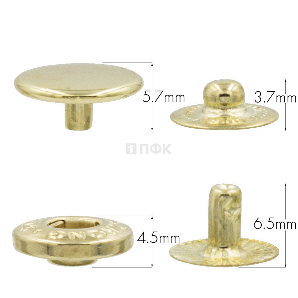 Кнопка для одежды 12,5мм Альфа латунь цв золото (уп 1440шт) STRONG