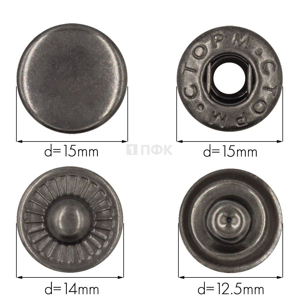 Кнопка для одежды 15мм Альфа сталь цв никель тем (уп 720шт) STORM — ПФКР Кнопка для одежды 15мм Альфа сталь цв никель тем (уп 720шт) STORM