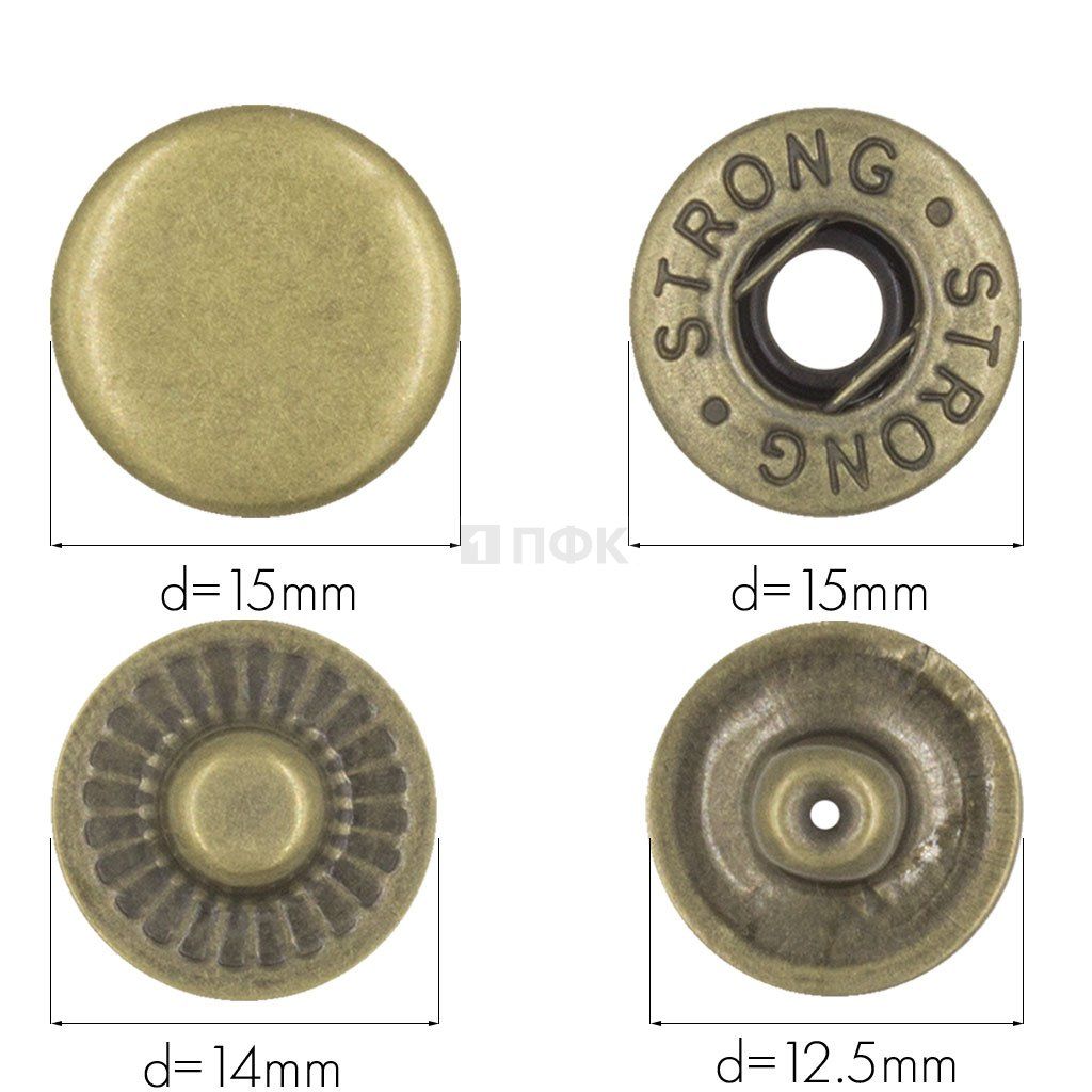 Кнопка для одежды 15мм Альфа сталь цв антик (уп 720шт) STRONG — ПФКР Кнопка для одежды 15мм Альфа сталь цв антик (уп 720шт) STRONG