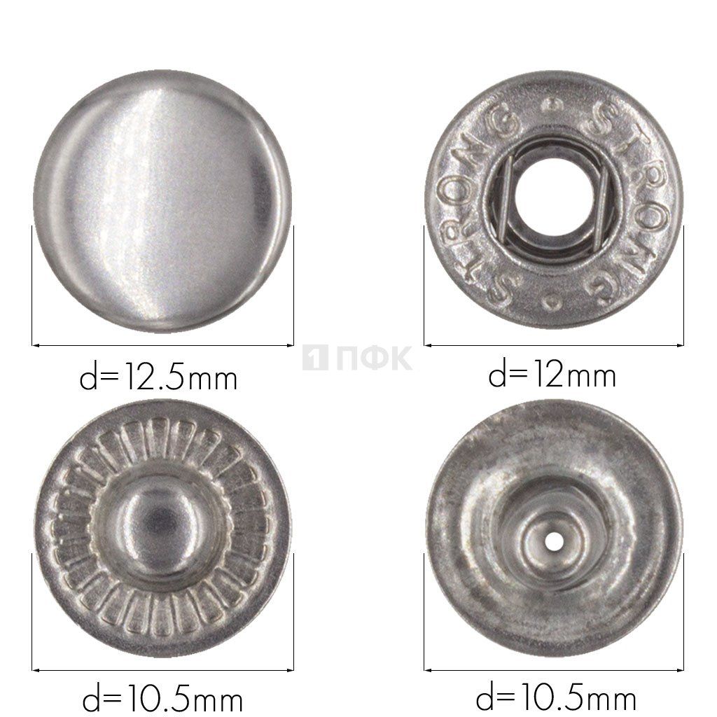 Кнопка для одежды 12,5мм Альфа латунь цв никель тем (уп 1440шт) STRONG