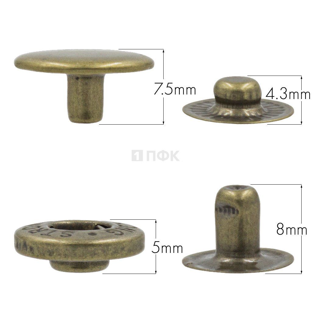 Кнопка для одежды 15мм Альфа сталь цв антик (уп 720шт) STRONG