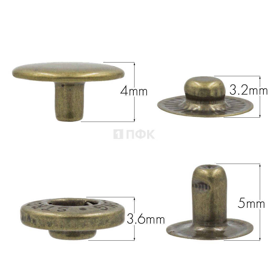 Кнопка для одежды 10мм Альфа латунь цв антик (уп 1440шт) STRONG