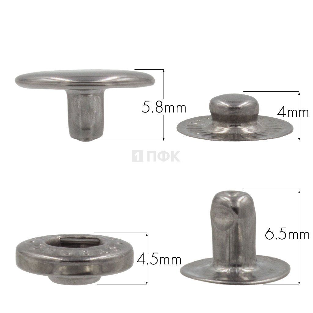 Кнопка для одежды 12,5мм Альфа латунь цв никель тем (уп 1440шт) STRONG