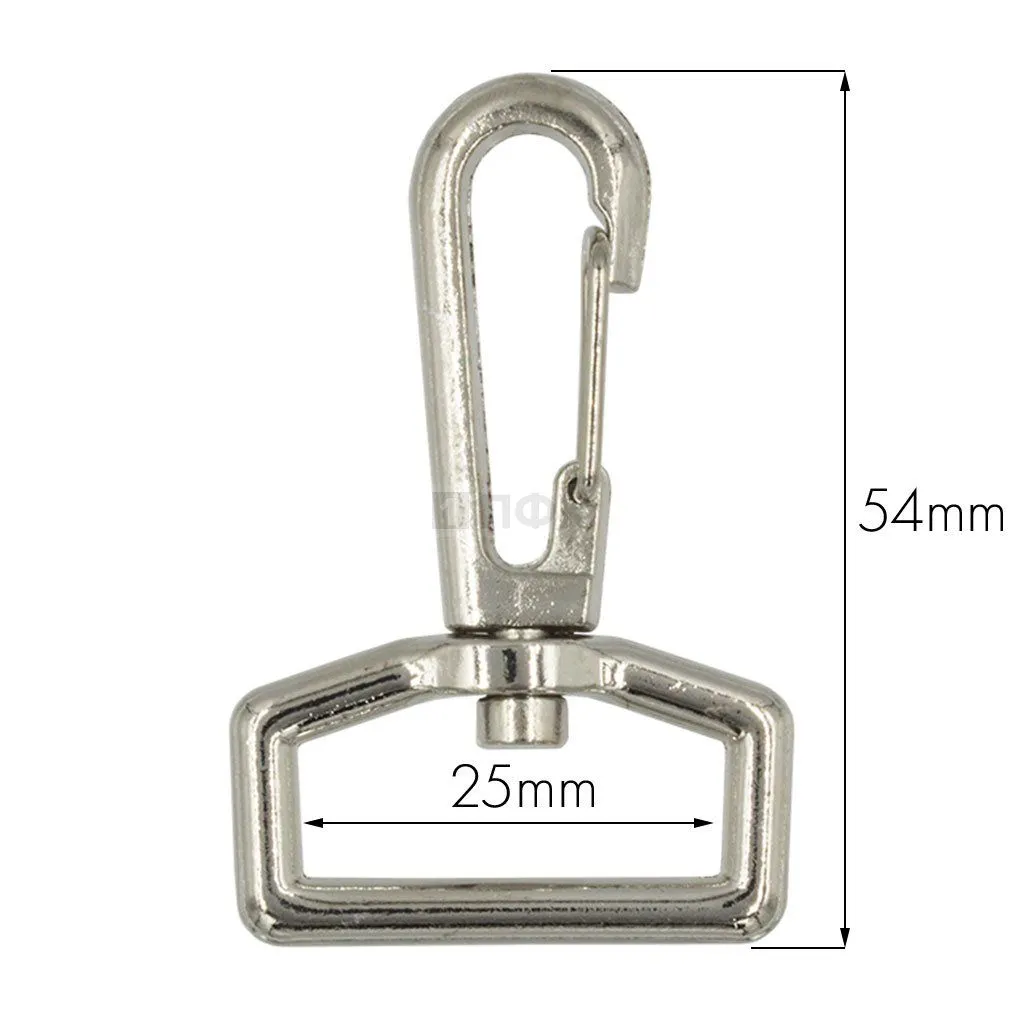 Карабин 25*54мм металл поворотный цв никель (уп 200/2000шт) (A) — ПФКР Карабин 25*54мм металл поворотный цв никель (уп 200/2000шт) (A)