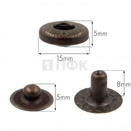 3 Части кнопки для одежды 15мм Альфа нерж цв антик (уп 720шт) STORM